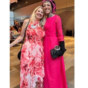 Vintage MCM Lorrie Deb Gown Hot Pink Dress Bow Cape Back Converts 1960’s formal